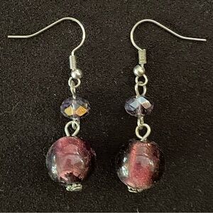 Purple glass earrings with beads